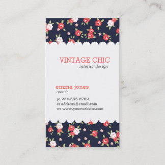 Carte De Visite Corail et marine Chic Floral Vintage Print