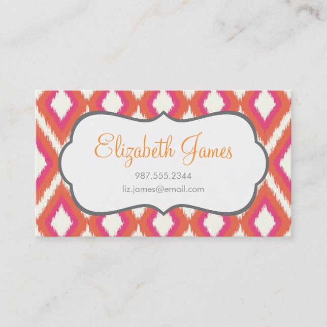 Carte De Visite Corail et Pink Tribal Ikat Chevron (Devant)