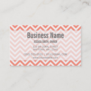 Carte De Visite Corail moderne et motif blanc de Chevron