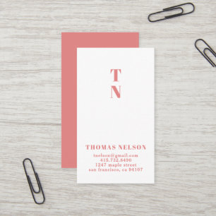 Carte De Visite Corail rose Simple Minimaliste Monogramme