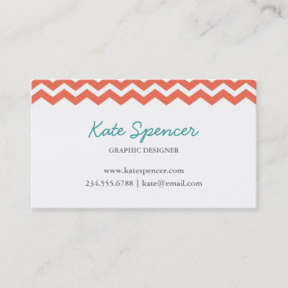 Carte De Visite Coral Chevron et Polka Dot
