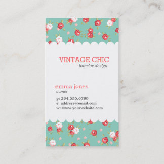 Carte De Visite Coral et Aqua Chic Vintage Floral Print