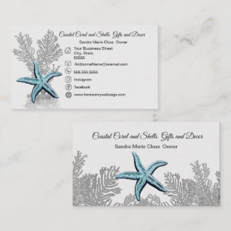 Carte De Visite Coral Gris Bleu Épée Simple Côtière