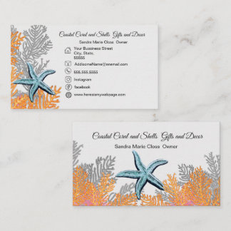 Carte De Visite Coral Gris Gris Turquoise Amidon Simple Côtier