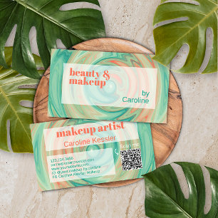 Carte De Visite Coral Orange Vivid Jade Green Motif d'art Abstrait