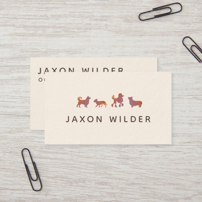 Carte De Visite Coral rose Chien Silhouette Nuage Coucher de solei (Devant/Arrière en situation)