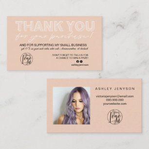 Carte De Visite Coral rose script logo photo ordre merci