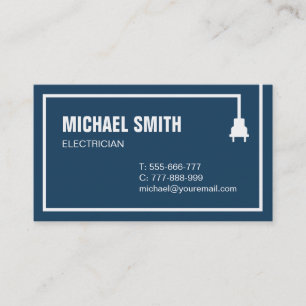 Carte De Visite Cordon de prise électrique Électricien Bleu foncé