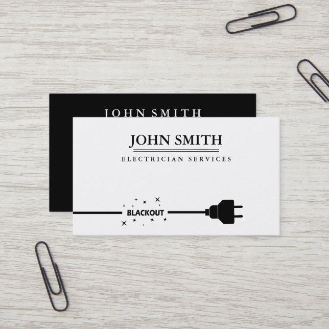 Carte De Visite Cordon de rallonge de logo d'électricien moderne n (Devant/Arrière en situation)