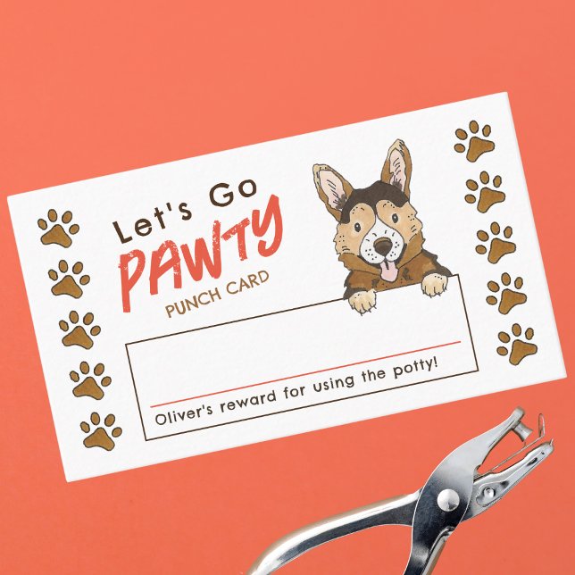 Carte De Visite Corgi Allons Pawty Potty Training Punch Card (Créateur téléchargé)