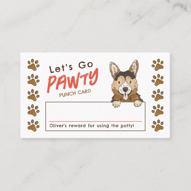 Carte De Visite Corgi Allons Pawty Potty Training Punch Card (Devant)
