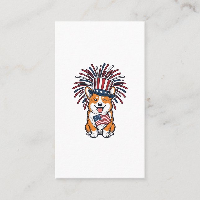 Carte De Visite Corgi patriote Feu d'artifice Chien Conception vec (Devant)