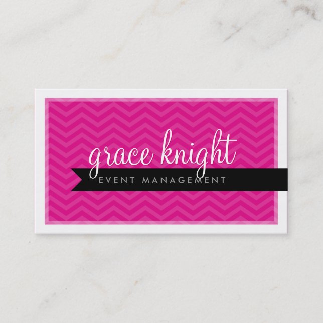 Carte De Visite CORPORATE moderne simple chevron chaud magenta ros (Devant)