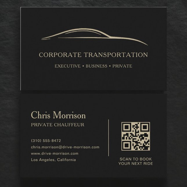 Carte De Visite Corporate Transportation QR Code Black & Gold (Créateur téléchargé)