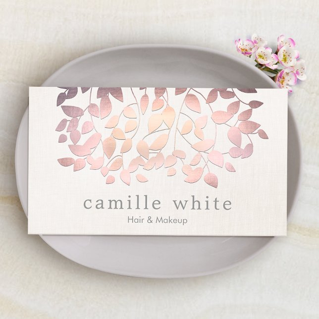 Carte De Visite Cosmetologie Faux Pink Foil Feuille Lin Look (Créateur téléchargé)