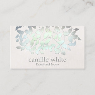 Carte De Visite Cosmetologie Spa Bleu Vert Feuille Linge Look