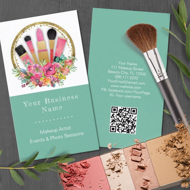 Carte De Visite Cosmétologiste maquillage Beauticier QR Code (Créateur téléchargé)