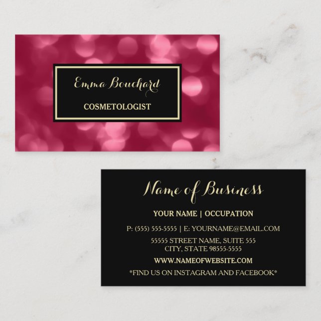 Carte De Visite Cosmétologue Bokeh Magenta (Devant / Derrière)