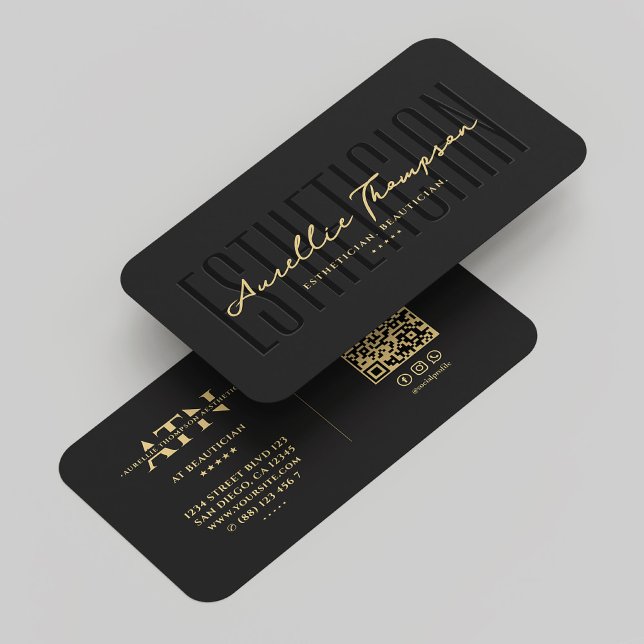 Carte De Visite Cosmetologue de beauté moderne Black Gold (Modern Beautician Cosmetologist Black Gold Business Card
)