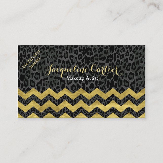 Carte De Visite Cosmetologue du léopard noir Chevron (Devant)