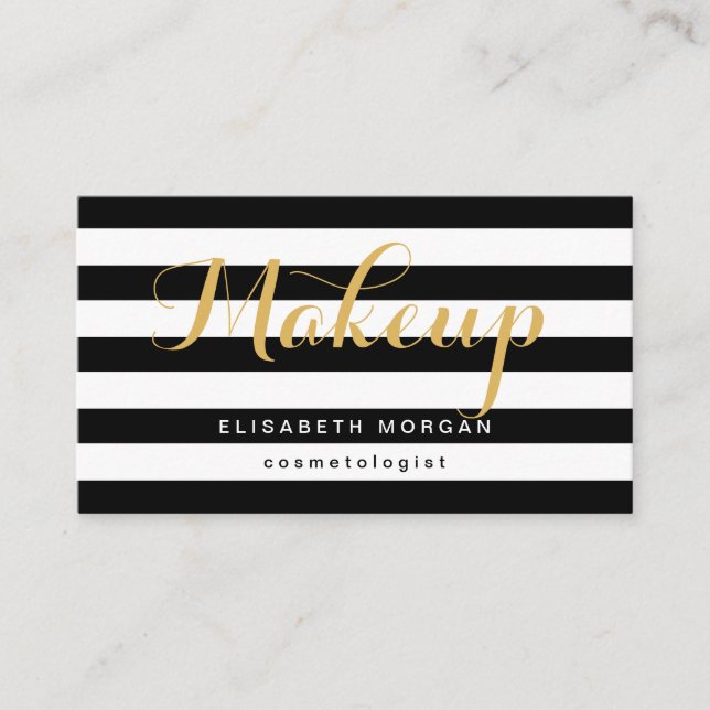 Carte De Visite Cosmetologue Gold Calligraphie Noir Blanc Grandes (Devant)