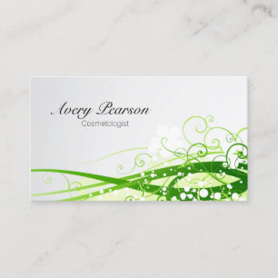 Carte De Visite Cosmetologue Green Floral Vines et Feuilles