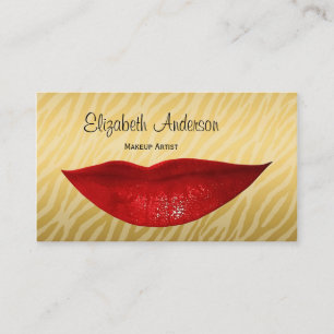 Carte De Visite Cosmetologue Luxury Gold Zebra Hot Red Lips