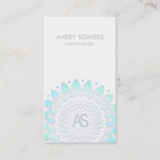 Carte De Visite Cosmetologue Ornemental Feuille Motif Blanc Modern (Devant)