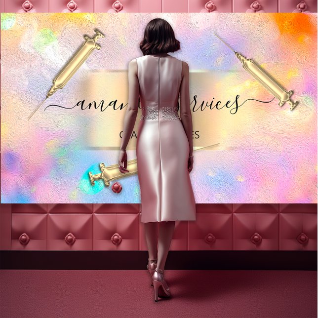 Carte De Visite Cosmetologue Syringe Botox B12 Holographe QRCode (Cosmetologist Syringe Botox B12 QRCode Holograph Business Card)