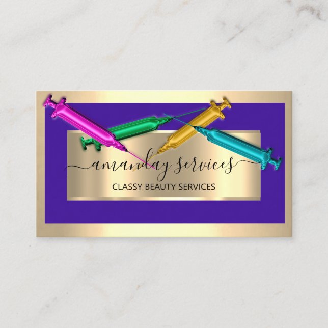 Carte De Visite Cosmetologue Syringe Botox B12 QRCode Bleu (Devant)