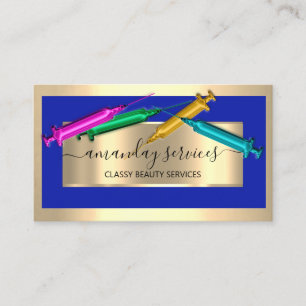 Carte De Visite Cosmetologue Syringe Botox B12 QRCode Bleu doré