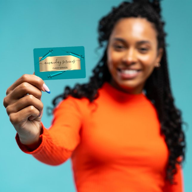 Carte De Visite Cosmetologue Syringe Botox B12 QRCode Bleu Océan (Créateur téléchargé)