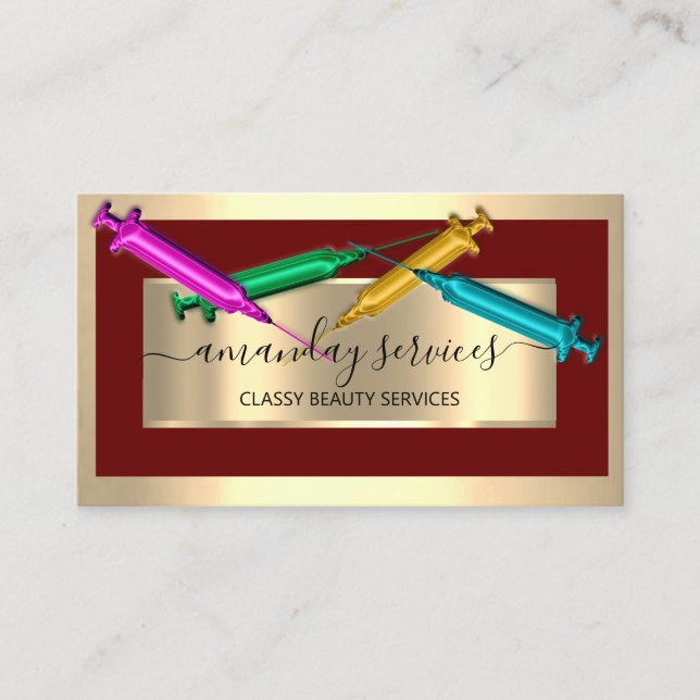 Carte De Visite Cosmetologue Syringe Botox B12 QRCode Bourgogne (Devant)