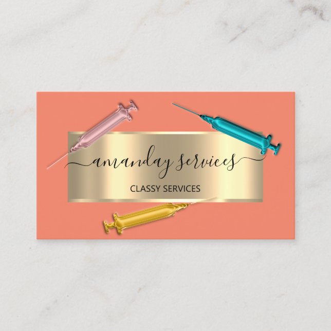 Carte De Visite Cosmetologue Syringe Botox B12 QRCode Coral bleu (Devant)