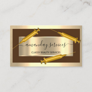 Carte De Visite Cosmetologue Syringe Botox B12 QRCode Gold Brown