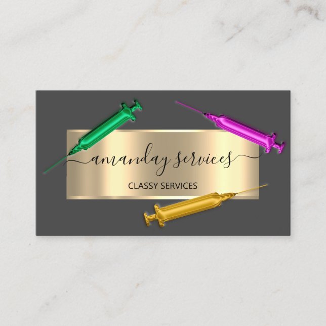 Carte De Visite Cosmetologue Syringe Botox B12 QRCode Gris Or (Devant)