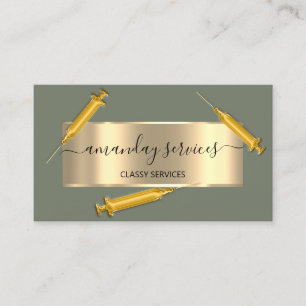 Carte De Visite Cosmetologue Syringe Botox B12 QRCode Mint Gold