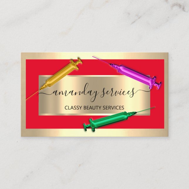 Carte De Visite Cosmetologue Syringe Botox B12 QRCode Or rouge (Devant)