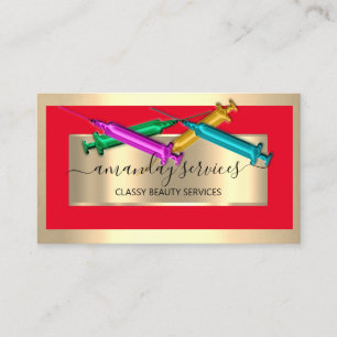 Carte De Visite Cosmetologue Syringe Botox B12 QRCode Rouge Or