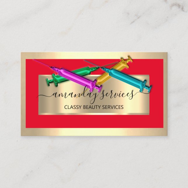 Carte De Visite Cosmetologue Syringe Botox B12 QRCode Rouge Or (Devant)