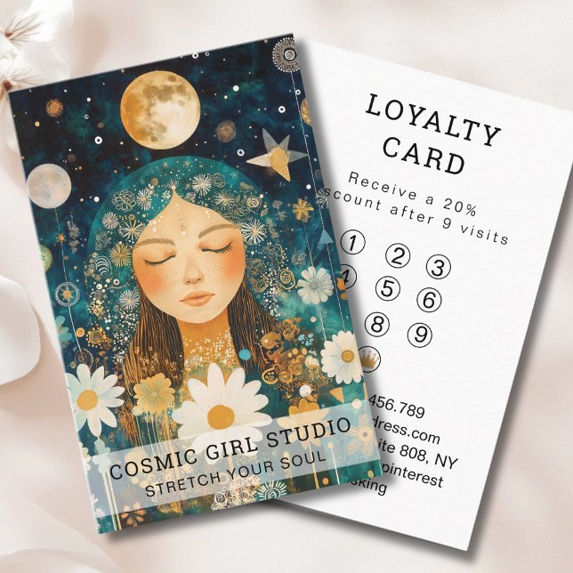 Carte De Visite Cosmic Girl Boho Moon Salon Loyalty (Cosmic Girl Boho Moon Salon Loyalty Business Card)