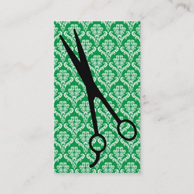 Carte De Visite cosmo de ciseaux de damassé de vert vert de (Devant)