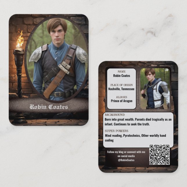 Carte De Visite Cosplay Fantasy Médiéval Coscards | Code QR (Devant / Derrière)