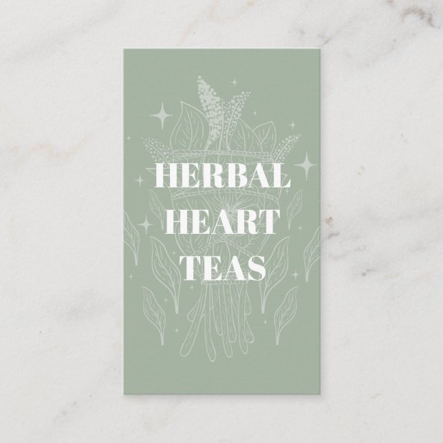 Carte De Visite Cosy Sage Green Herbal Tea Shop Herbe Bund (Devant)