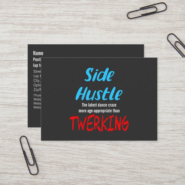 Carte De Visite Côté Hustle vs. Twerking Neon Blue Text (Devant/Arrière en situation)