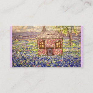 Carte De Visite Cottage en pierre avec les fleurs bleues