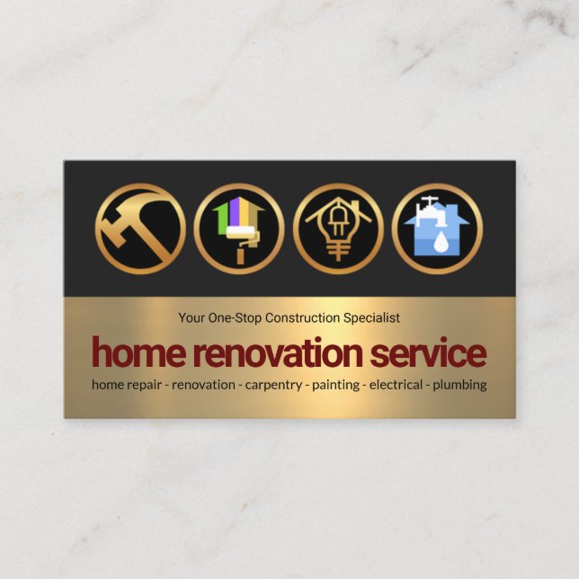 Carte De Visite Couche d'or gris Design Gold Handyman Icon Builder (Devant)