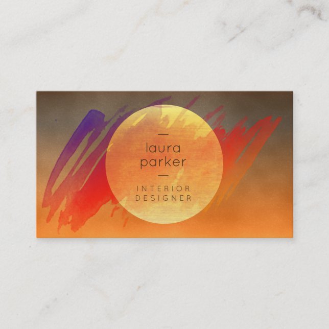 Carte De Visite Coucher de soleil de lune jaune Aquarelle Splatz m (Devant)