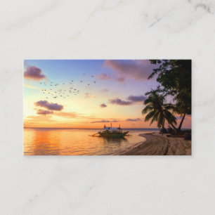 Carte De Visite Coucher de soleil sur l'île de Tahiti, plage tropi