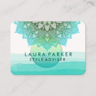 Carte De Visite Coucher de soleil Turquoise bleu Lotus Floral Mand